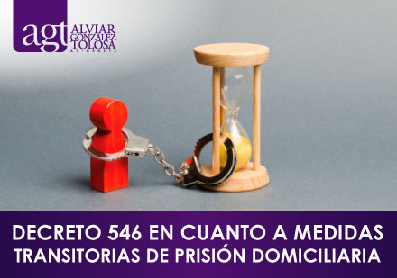 ¿Qué Dice el Decreto 546 en Cuanto a Medidas Transitorias de Prisión Domiciliaria? Figura Roja Esposada a un Reloj de Arena