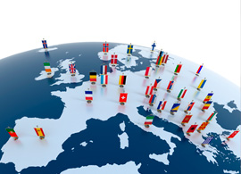 Continente europeo marcado con banderas